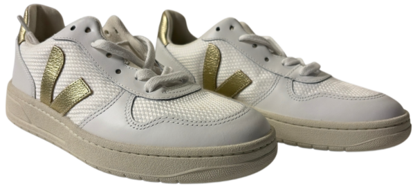Veja – Damen-Sneaker in hellem Weiß/Beige mit Gold | Gr. 37