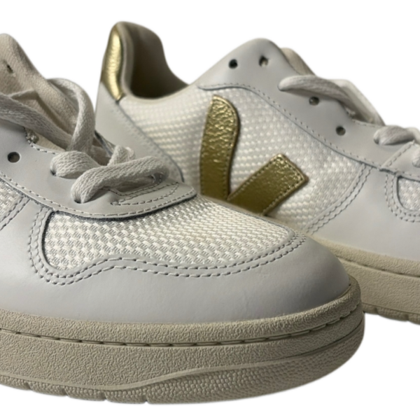 Veja – Damen-Sneaker in hellem Weiß/Beige mit Gold | Gr. 37