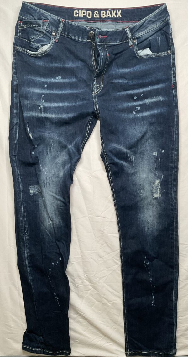 Cipo & Baxx Herren Jeans Hose Destroyed-Look Dunkelblau | W36 L34